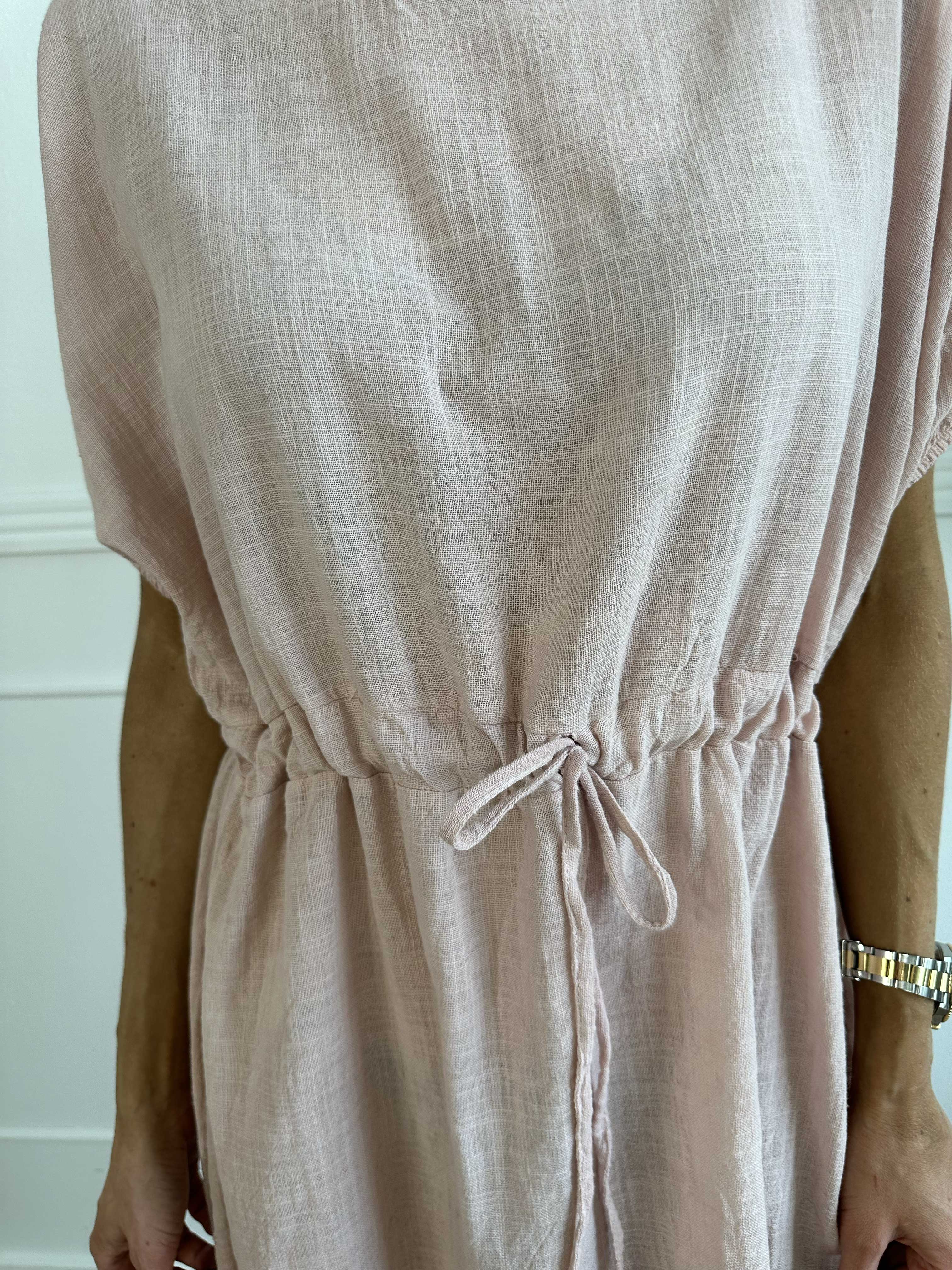 Agnete - Lang kjole i bomuld med bindebånd